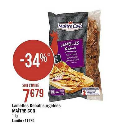 lamelles kebab surgelées maître coq