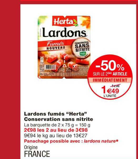 Lardons Fumés Herta  -50% Sur Le 2e