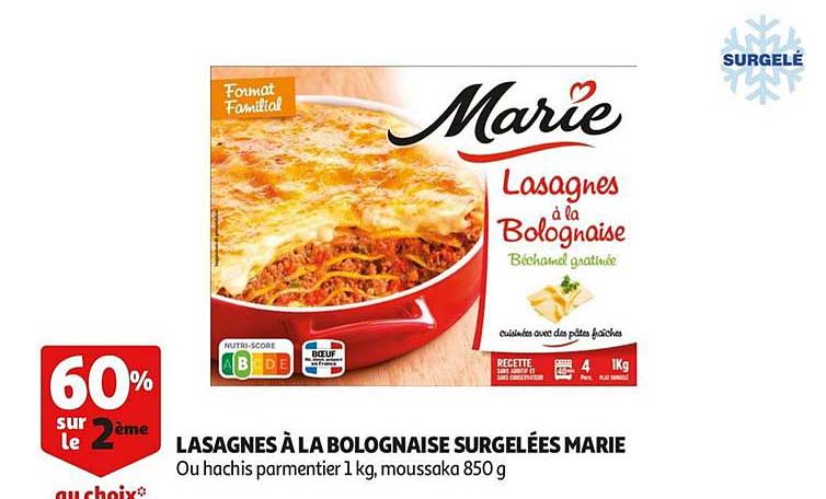 Lasagnes à La Bologanaise Surgelées Marie 60% Sur Le 2ème Au Choix
