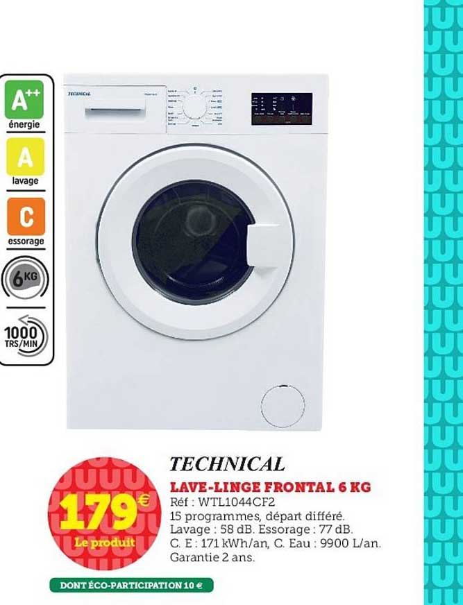lave linge frontal 6 kg technical