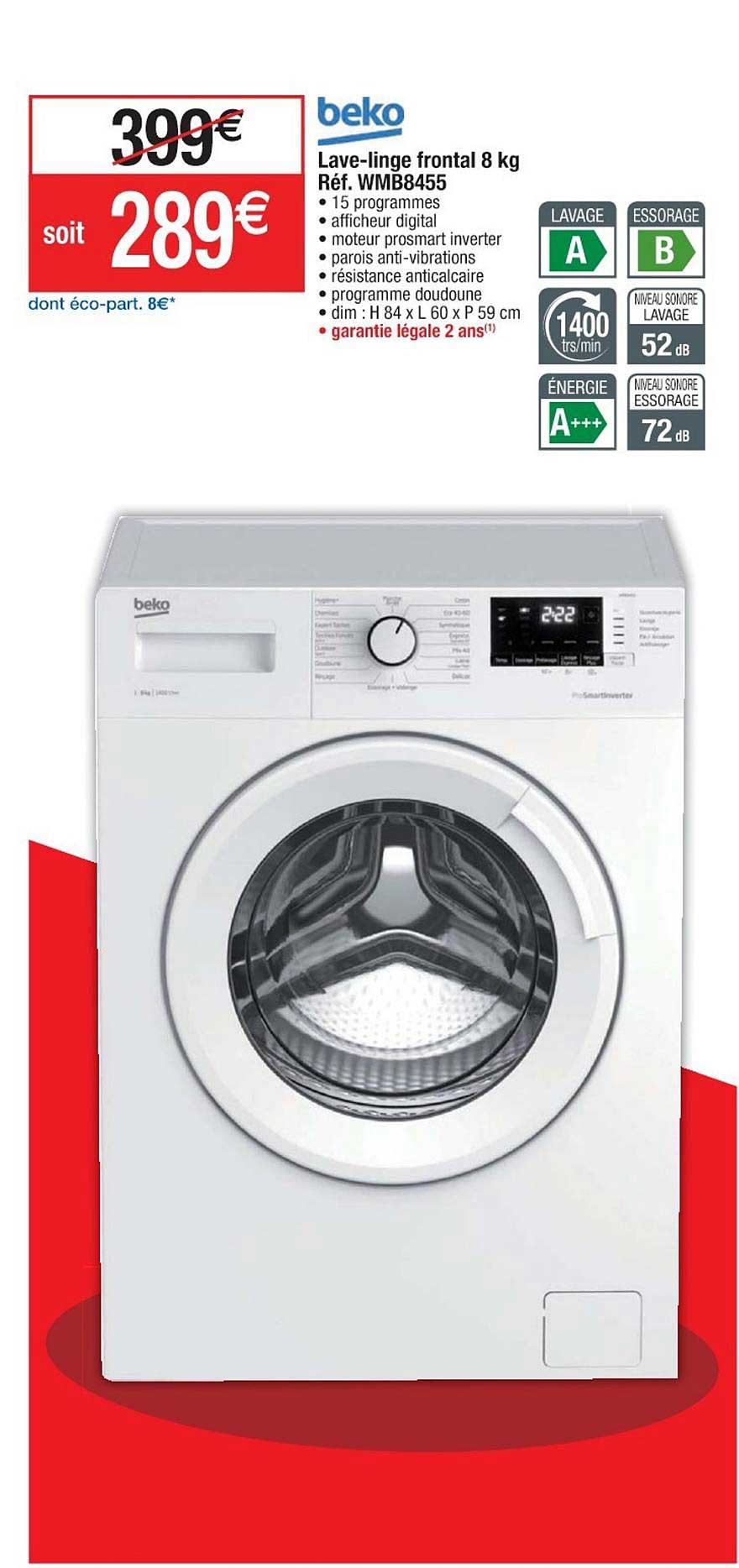 lave linge frontal 8 kg réf. wmb8455 beko