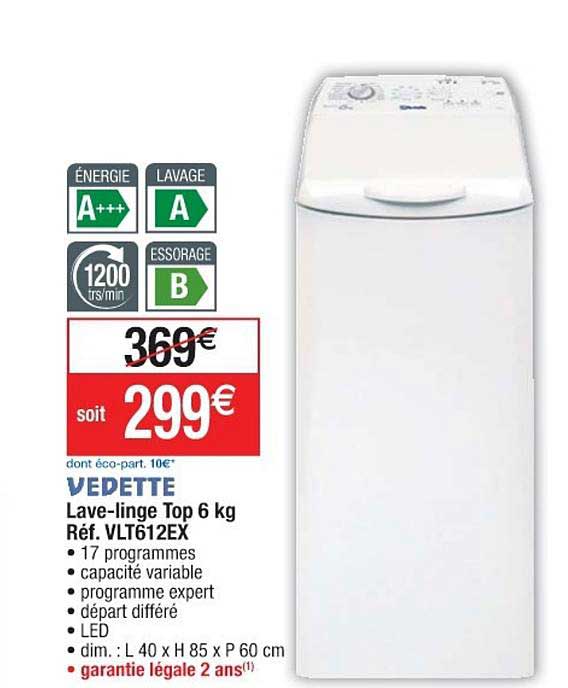 lave linge top 6 kg réf. vlt612ex vedette