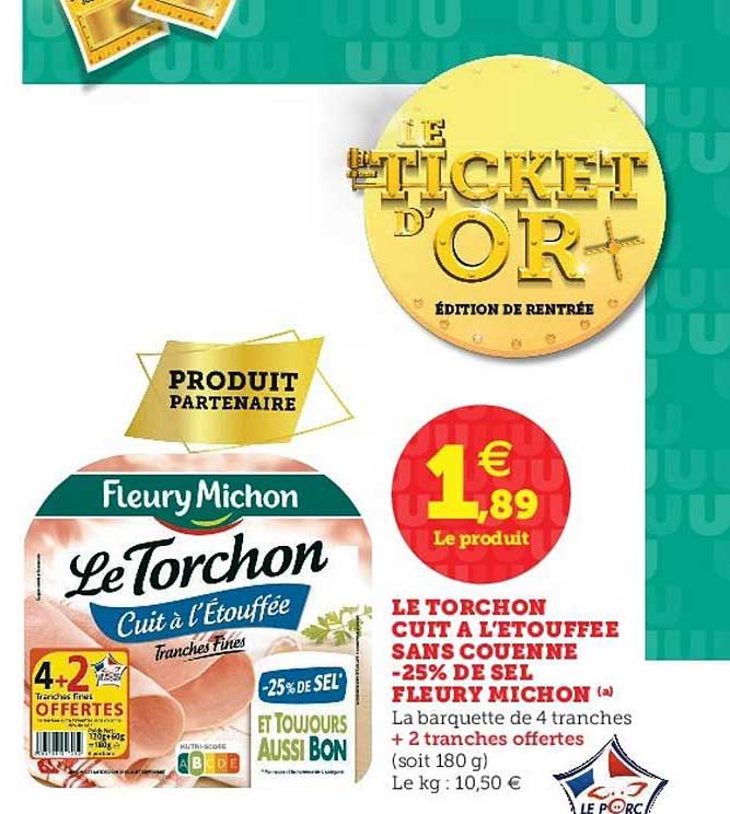 le torchon cuit à l'étouffée sans couenne -25% de sel fleury michon le porc français