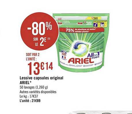 Lessive Capsules Original Ariel  -80% Sur Le 2e