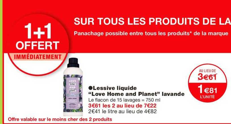 lessive liquide love home and planet lavande 1+1 offert