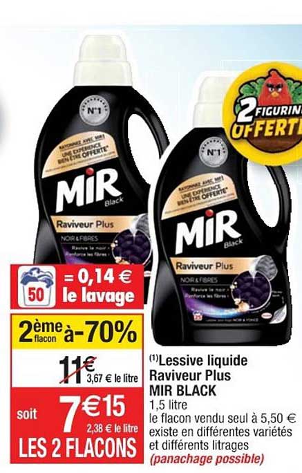 lessive liquide mir black raviveur plus  2ème flacon à -70%