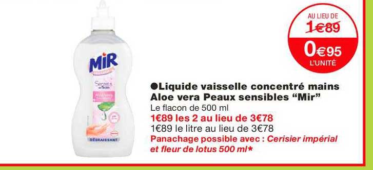 liquide vaisselle concentré aloe vera mains peaux sensibles mir