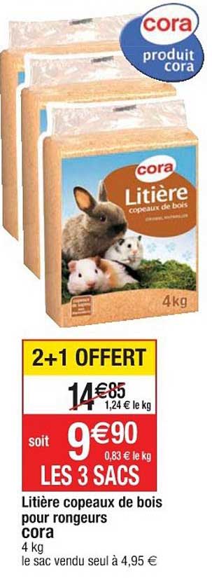 litière copeaux de bois pour rongeurs 2+1 offert