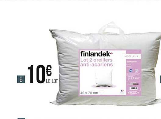 lot de 2 oreillers anti acariens finlandek