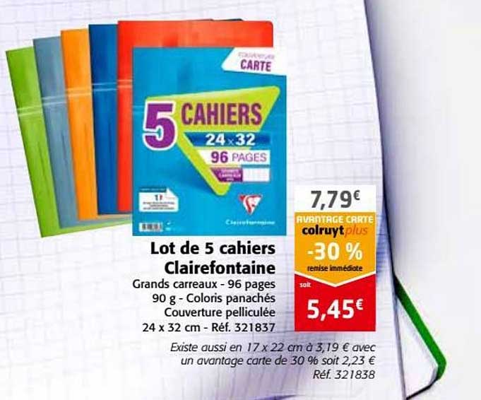Lot De 5 Cahiers Clairefontaine -30% Remise Immédiate