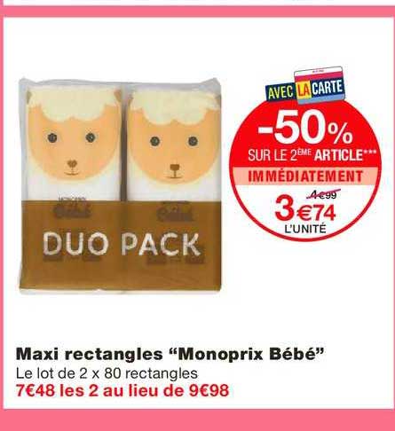 maxi rectangles monoprix bébé  -50% sur le 2e