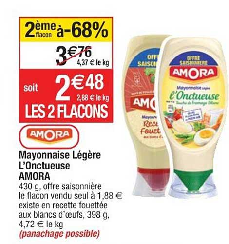 mayonnaise légère l'onctueuse amora 2ème flacon à -68%