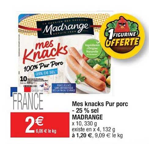 mes knacks pur porc moins 25% sel madrange