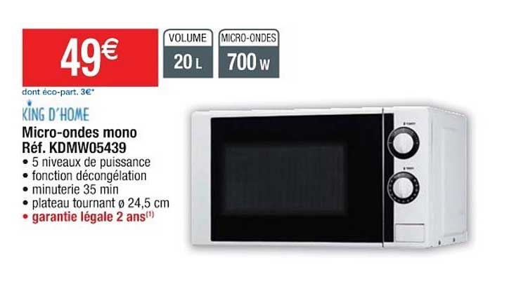 micro ondes mono réf. kdmw05439 king d'home