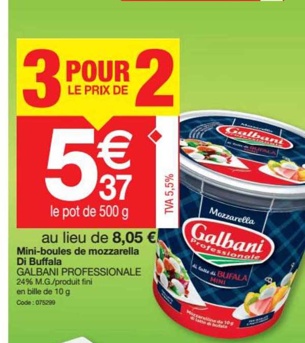 mini boules de mozzarella di buffala galbani professionale 3 pour le prix de 2