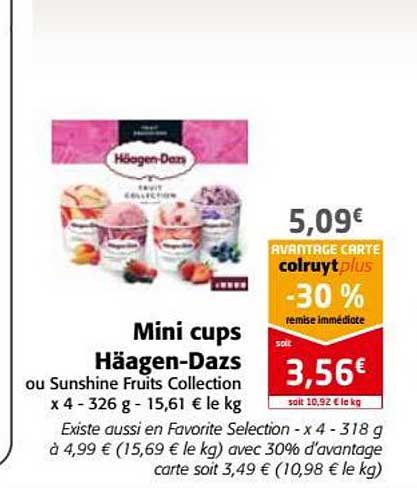 mini cups häagen dazs  -30% remise immédiate
