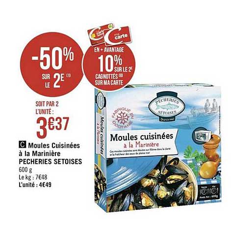 moules cuisinées à la marinière pêcheries setoises -50% sur le 2e