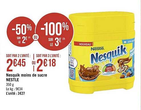 Nesquik Moins De Sucre Nestlé -50% Sur Le 2e Ou -100% Sur Le 3e