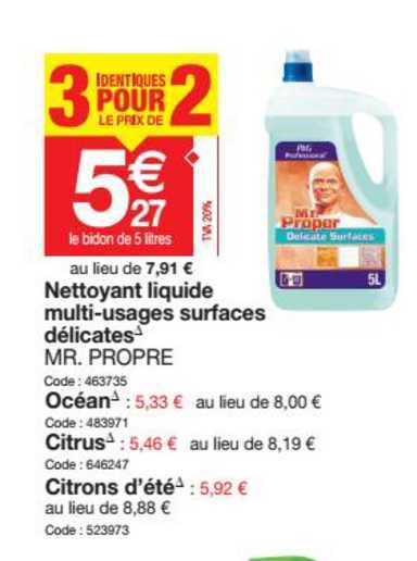 nettoyant liquide multi usages surfaces délicates mr. propre 3 identiques pour le prix de 2
