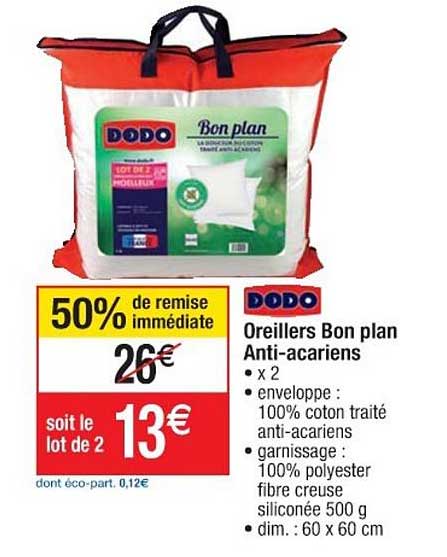 Oreillers Bon Plan Anti Acariens Dodo 50% De Remise Immédiate