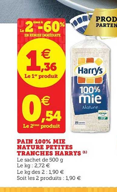 pain 100% mie nature petites tranches harrys le 2e à -60%