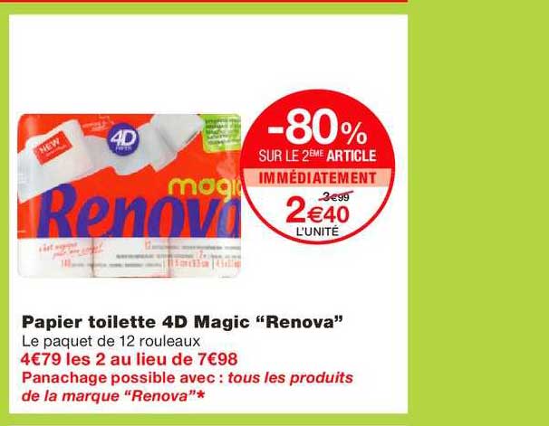 Papier Toilette 4d Magic Renova -80% Sur Le 2e