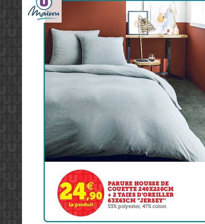 parure housse de couette 240x220cm + 2 taies d'oreiller 63x63cm jersey