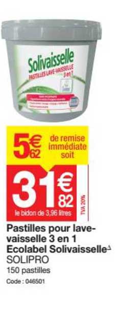 pastilles pour lave vaisselle ecolabel 3 en 1 solivaisselle solipro