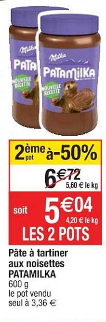 Pâte à Tartiner Aux Noisettes Patamilka 2ème Pot à -50%