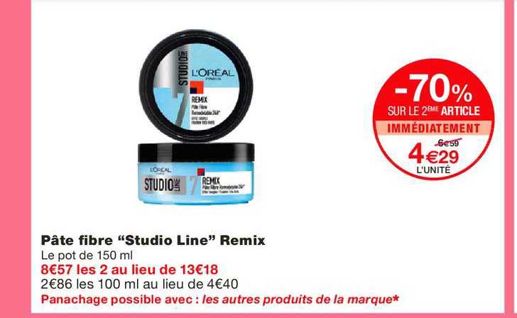 pâte fibre studio line remix -70% sur le 2e