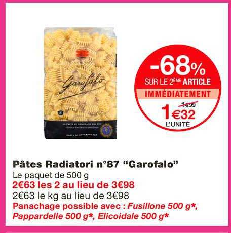 Pâtes Radiatori N°87 Garofalo -68% Sur Le 2e