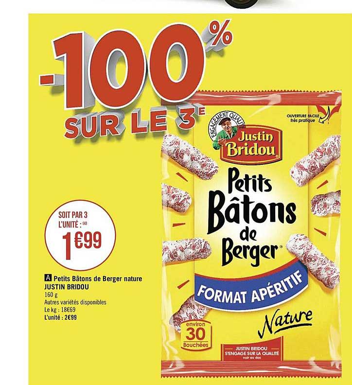 petits bâtons de berger justin bridou nature -100% sur le 3e
