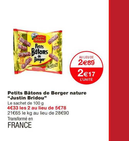 petits bâtons de berger nature justin bridou