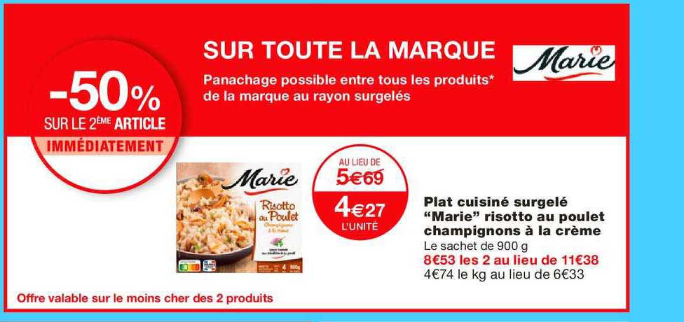 Plat Cuisiné Surgelé Marie Risotto Au Poulet  -50% Sur Le 2e