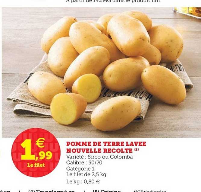 pomme de terre lavée nouvelle récolte
