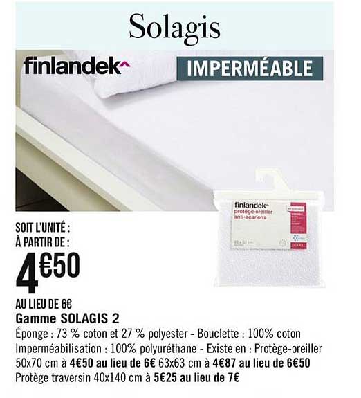 protège oreiller anti acariens finlandek gamme solagis 2