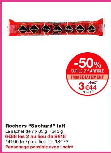 Rochers Suchard Lait -50% Sur Le 2e