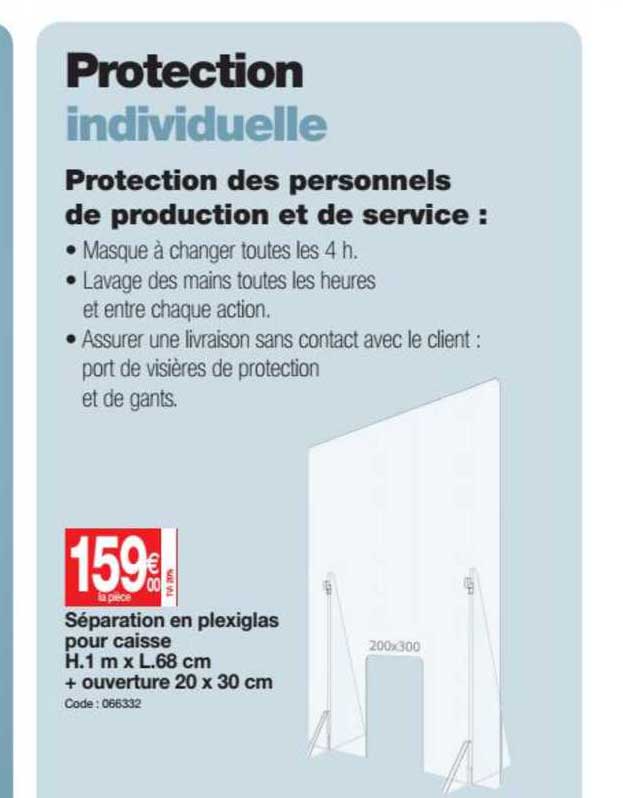 séparation en plexiglas pour caisse h.1 m x l.68 cm + ouverture 20 x 30 cm