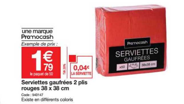 Serviettes Gaufrées 2 Plis Rouges 38 X 38 Cm