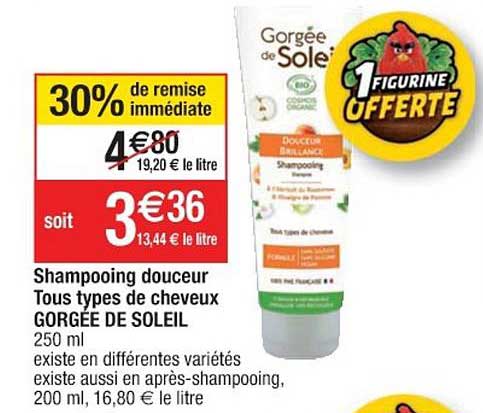 shampooing douceur tous types de cheveux gorgée de soleil 30% de remise immédiate