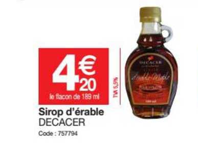 sirop d'érable decacer