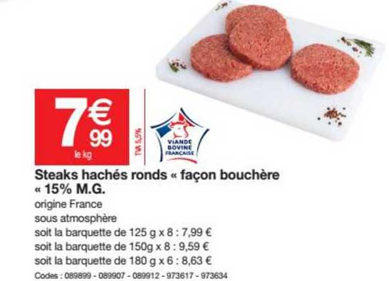 steaks hachés ronds façon bouchère 15% m.g.