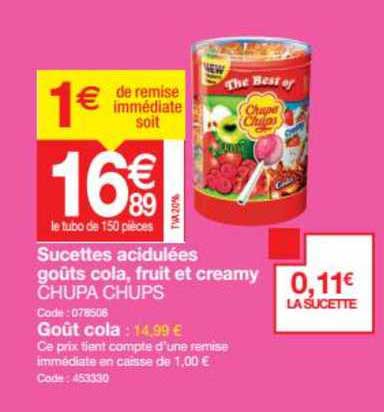 sucettes acidulées goûts cola fruit et creamy chupa chups