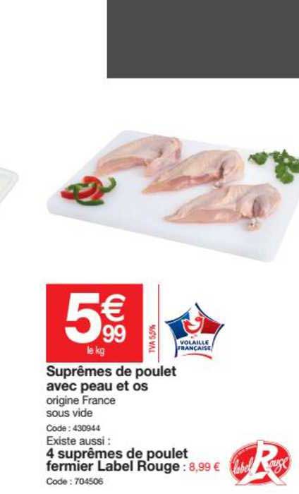 suprêmes de poulet avec peau et os