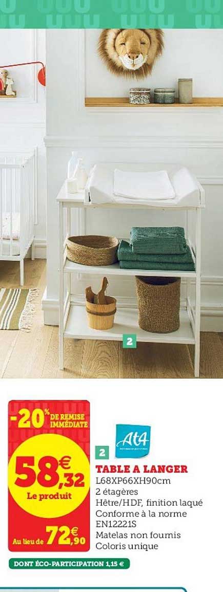 table à langer at4 -20% de remise immédiate