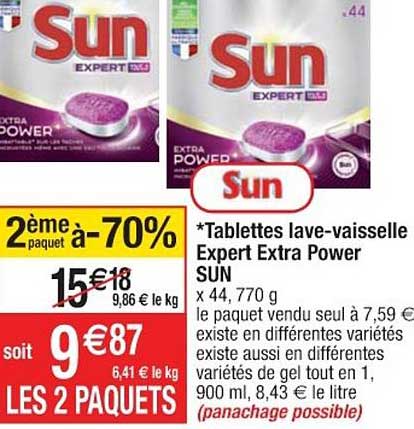 tablettes lave vaisselle sun expert extra power 2ème paquet à -70%