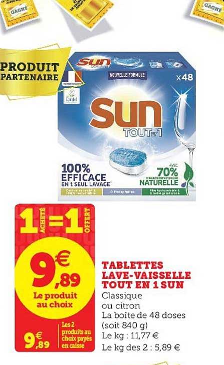 tablettes lave vaisselle sun tout en 1 1 acheté = 1 offert