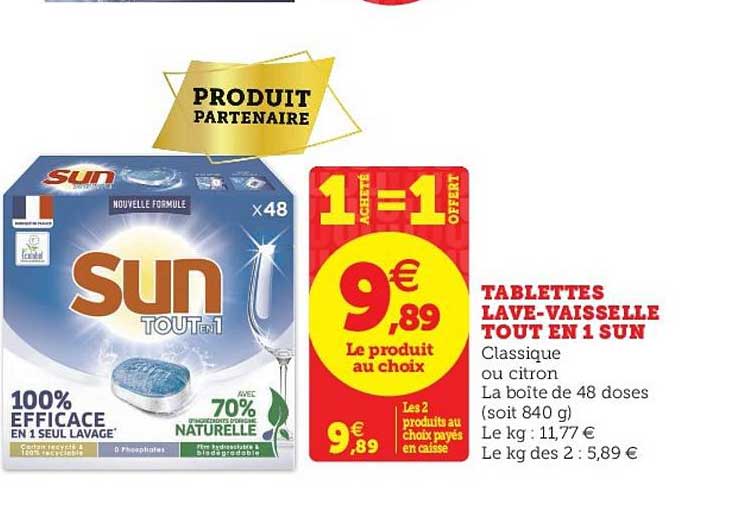 tablettes lave vaisselle tout en un sun 1+1 offert
