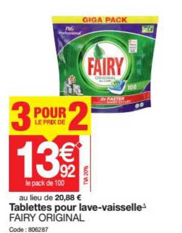 tablettes pour lave vaisselle fairy original 3 pour le prix de 2