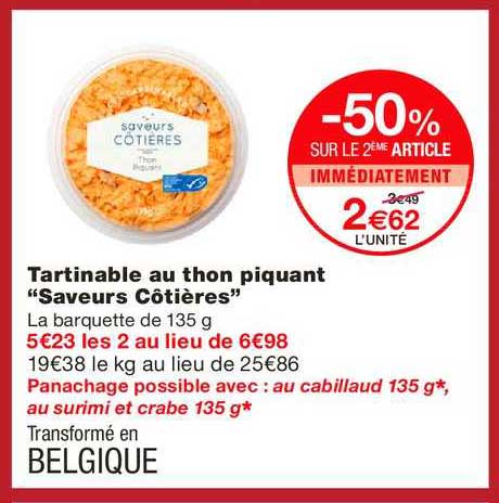tartinable au thon piquant saveurs côtières   -50% sur le 2e